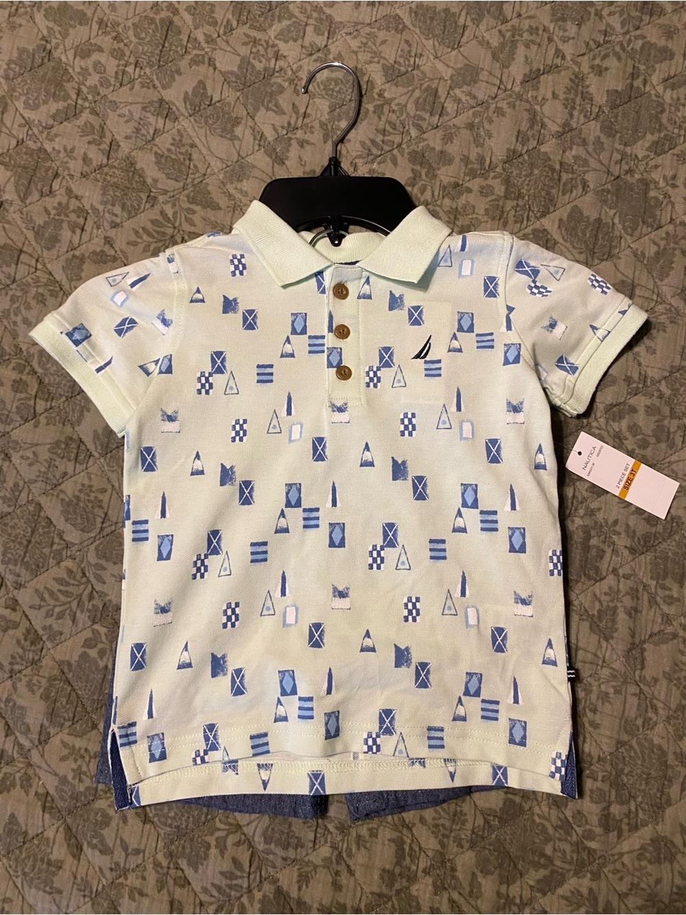 Nautica Boys Light Green Polo Shirt with Shorts Set NWT